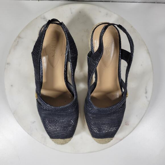 Lauren Ralph Lauren Penelopie Wedge Sandals Womens 8 Blue Espadrille - Picture 7 of 14